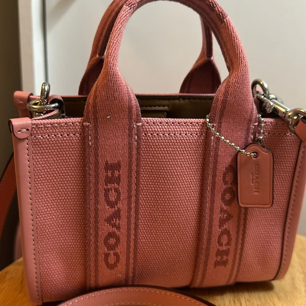 Coach Pink Mini Tote Bag Canvas Leather Crossbody Small Tote Purse - Picture 1 of 4